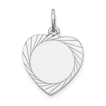 14k White Gold Etched Design .013 Gauge Engravable Heart 18x15mm Disc Charm