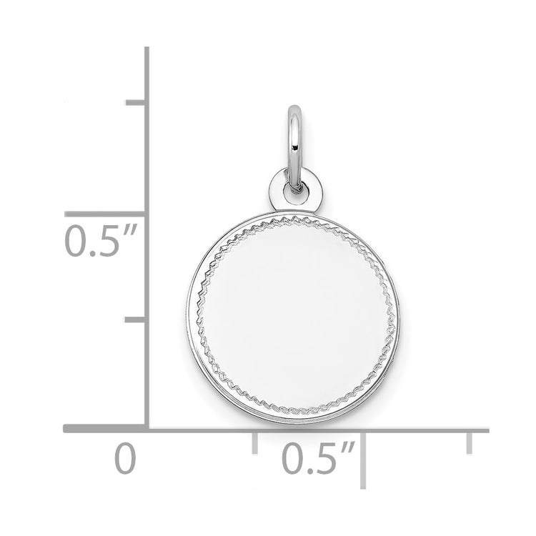 14k White Gold Plain with Zig-Zag Edge .013 Gauge Round Engravable 13mm Disc Charm