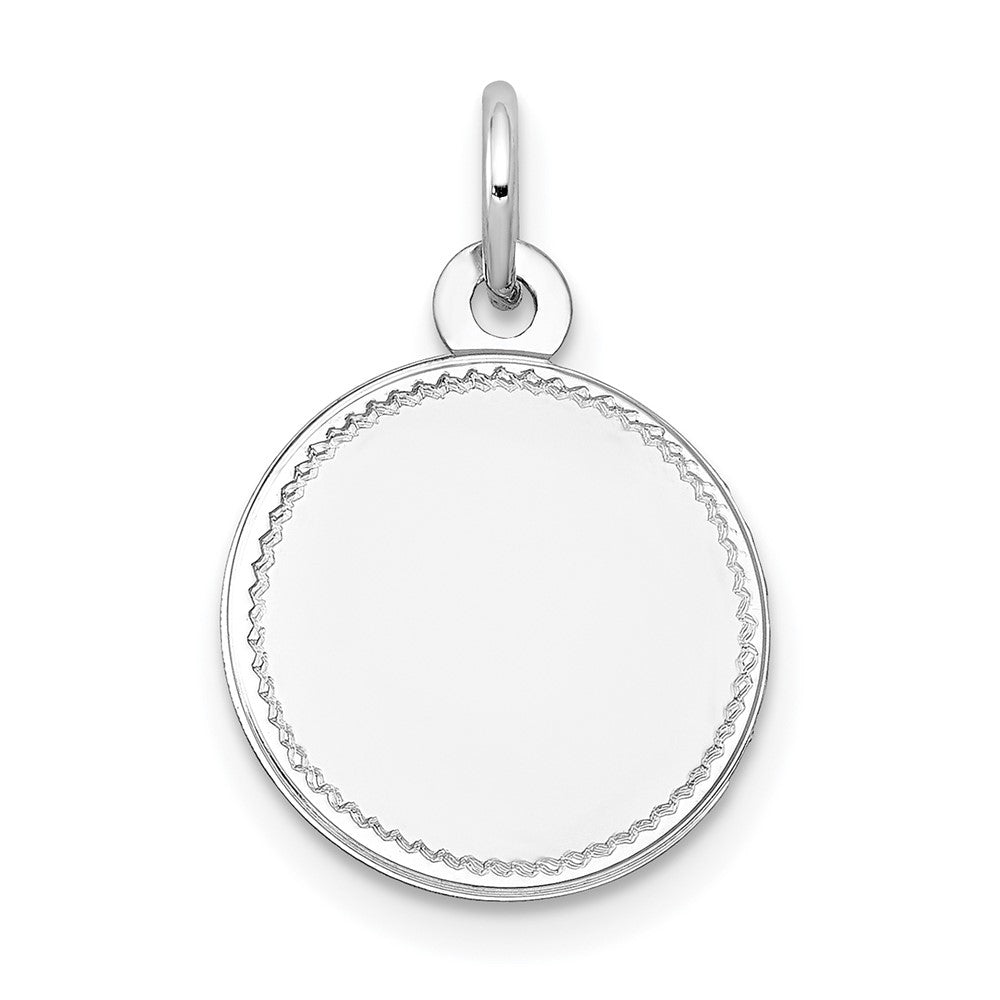 14k White Gold Plain with Zig-Zag Edge .013 Gauge Round Engravable 13mm Disc Charm