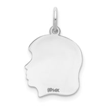 14k White Gold Plain Medium.011 Depth Facing Right Engravable Girl Charm