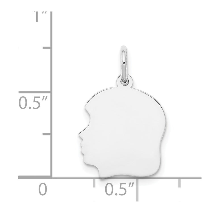 14k White Gold Plain Medium.013 Depth Facing Left Engravable Girl Charm