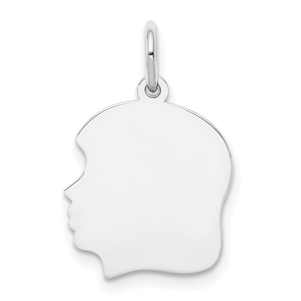 14k White Gold Plain Medium.013 Depth Facing Left Engravable Girl Charm