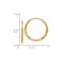 14k 1.5x17mm Satin Diamond-cut Endless Tube Hoop Earrings