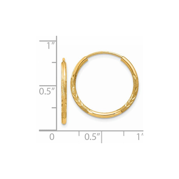 14k 1.5x17mm Satin Diamond-cut Endless Tube Hoop Earrings
