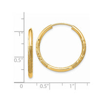 14k 2x25mm Satin Diamond-cut Endless Tube Hoop Earrings