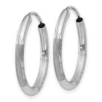 14k White Gold 2x18mm Satin Diamond-cut Endless Tube Hoop Earrings