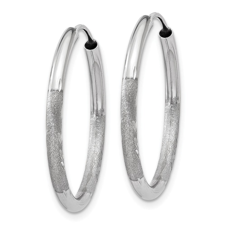 14k White Gold 2x20mm Satin Diamond-cut Endless Tube Hoop Earrings