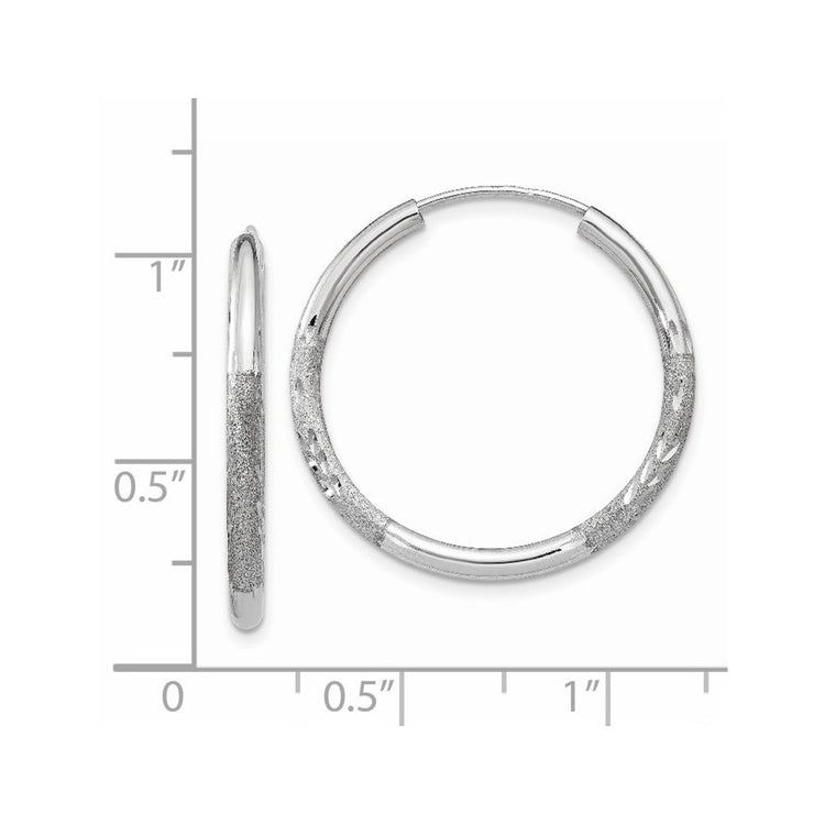 14k White Gold 2x20mm Satin Diamond-cut Endless Tube Hoop Earrings