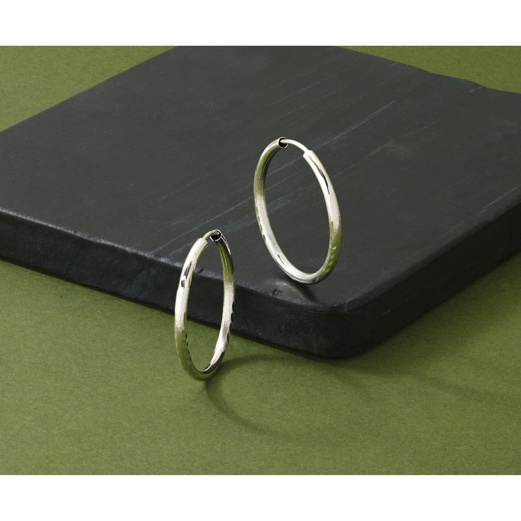 14k White Gold 2x20mm Satin Diamond-cut Endless Tube Hoop Earrings