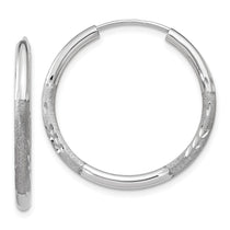 14k White Gold 2x20mm Satin Diamond-cut Endless Tube Hoop Earrings