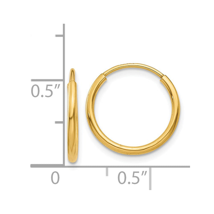 14k 1.2x14mm Polished Endless Tube Hoop Earrings