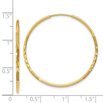 14k 1.2x30mm Satin Diamond-cut Endless Tube Hoop Earrings