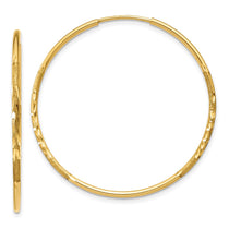 14k 1.2x30mm Satin Diamond-cut Endless Tube Hoop Earrings