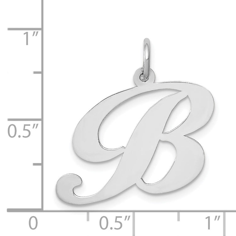 14k White Gold Large Fancy Script Letter B Initial Charm