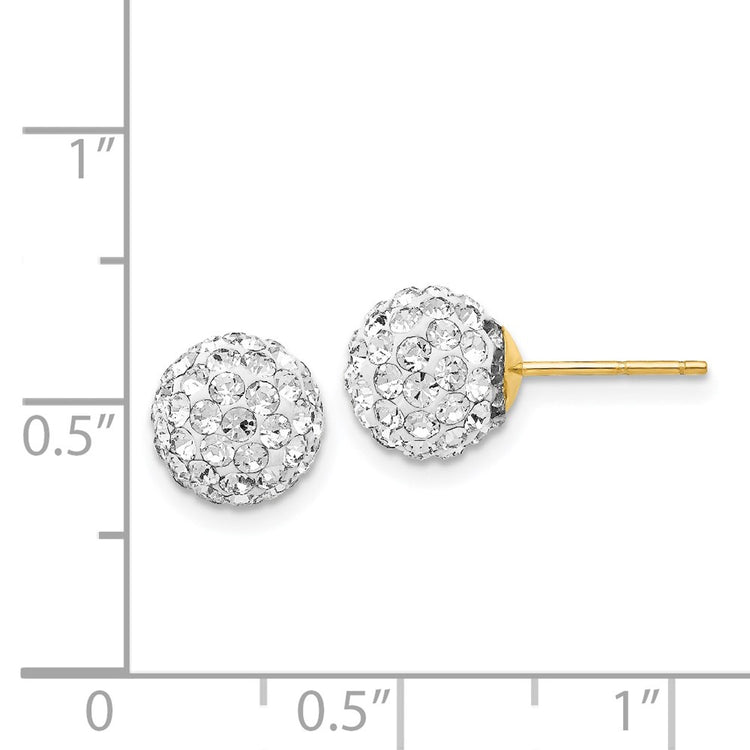 14K 8mm Clear Crystal Round Ball Post Earrings
