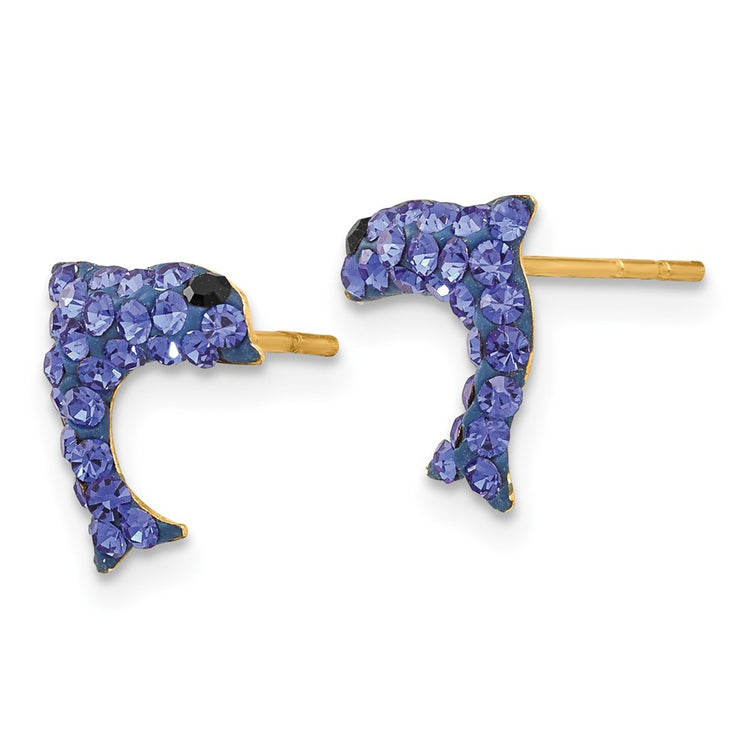 14k Blue Crystal Dolphin Post Earrings