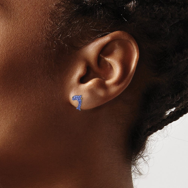 14k Blue Crystal Dolphin Post Earrings