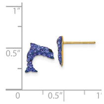 14k Blue Crystal Dolphin Post Earrings