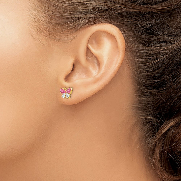 14k Pink and White Crystal Butterfly Post Earrings