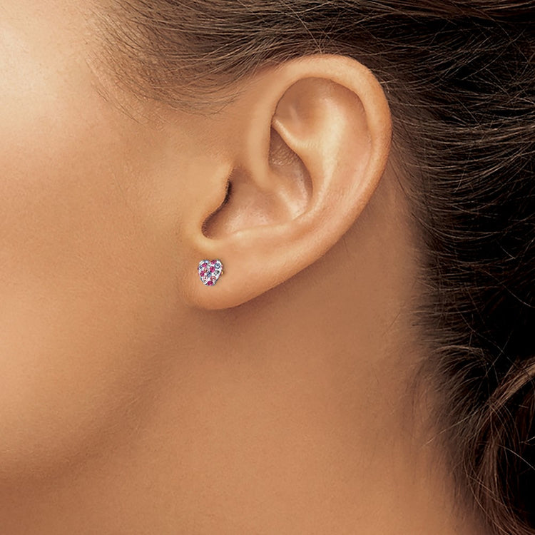 14k 6mm Multi-colored Crystal Heart Post Earrings