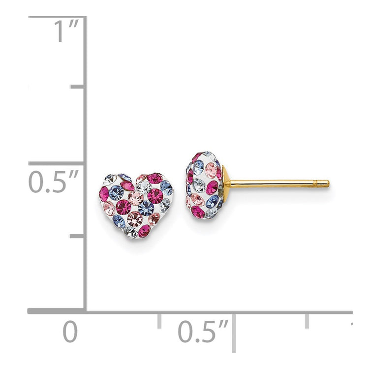 14k 6mm Multi-colored Crystal Heart Post Earrings