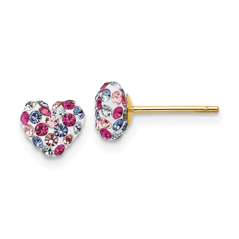14k 6mm Multi-colored Crystal Heart Post Earrings