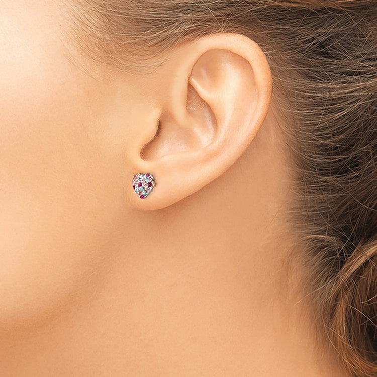 14K 8mm Multi-colored Crystal Heart Post Earrings