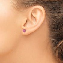 14k 6mm Rose Crystal Heart Post Earrings