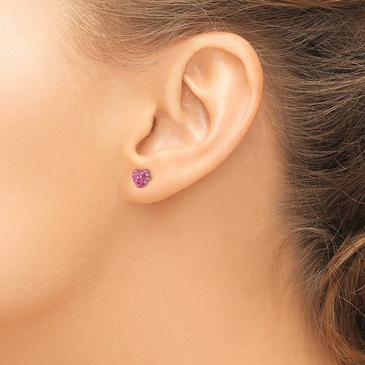 14k 6mm Rose Crystal Heart Post Earrings
