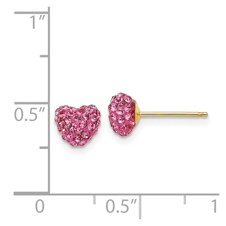 14k 6mm Rose Crystal Heart Post Earrings