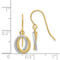 14k Two-tone Textured Intertwined Ovals Dangle French Hook Earrings