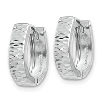 14K White Gold Textured and Polished Hinged Hoop Earrings