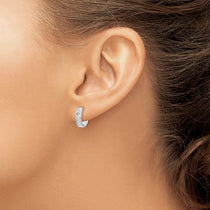 14K White Gold Textured and Polished Hinged Hoop Earrings