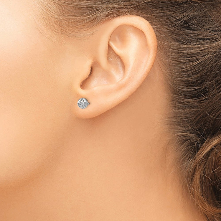 14K White Gold 5.5mm Fancy Pierced Ball Post Earrings