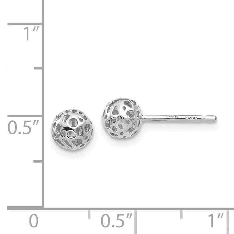 14K White Gold 5.5mm Fancy Pierced Ball Post Earrings