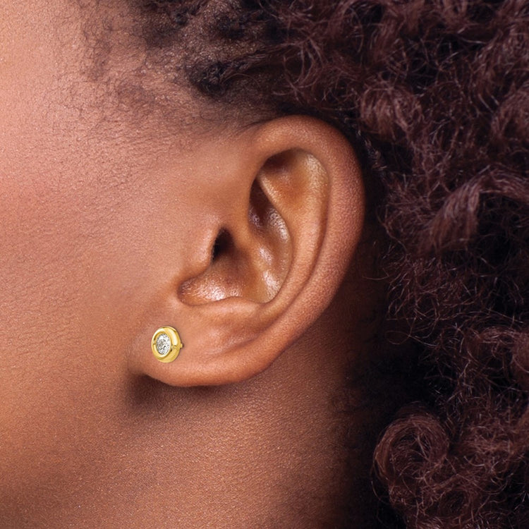 14k Polished 7mm Circle Bezel with CZ Post Earrings