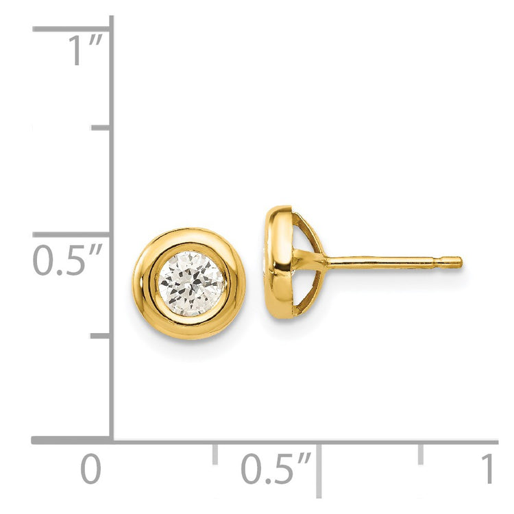 14k Polished 7mm Circle Bezel with CZ Post Earrings