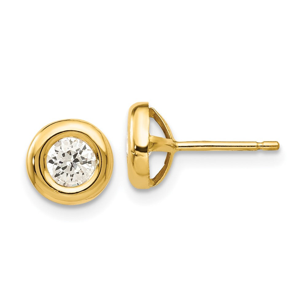 14k Polished 7mm Circle Bezel with CZ Post Earrings