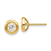 14k Polished 7mm Circle Bezel with CZ Post Earrings