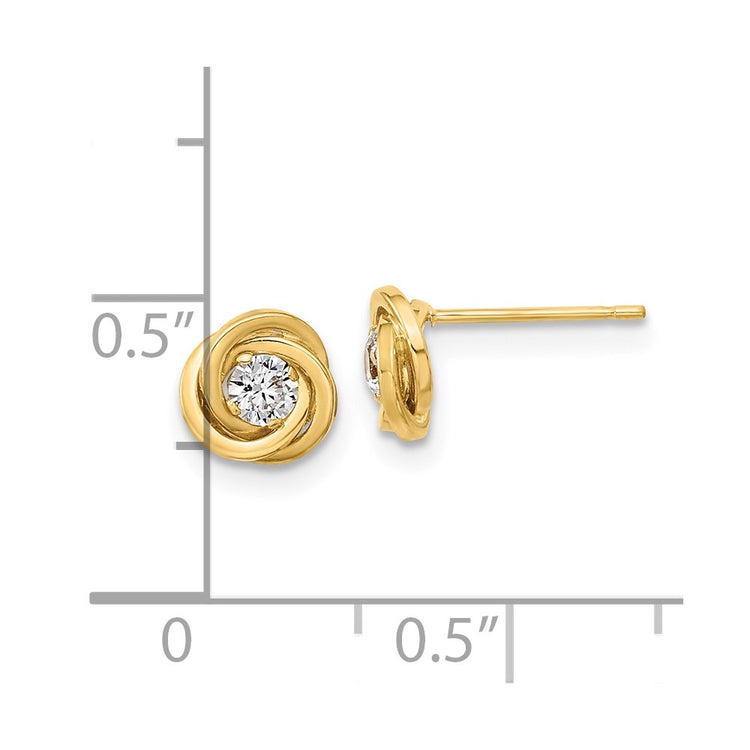 14k 6.5mm Polished CZ Love Knot Post Earrings