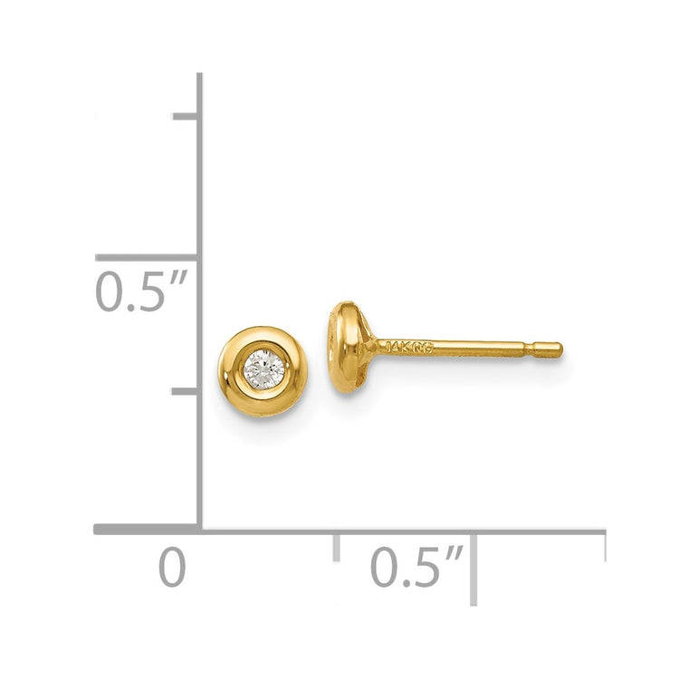 14k Polished 4mm Circle Bezel with CZ Post Earrings