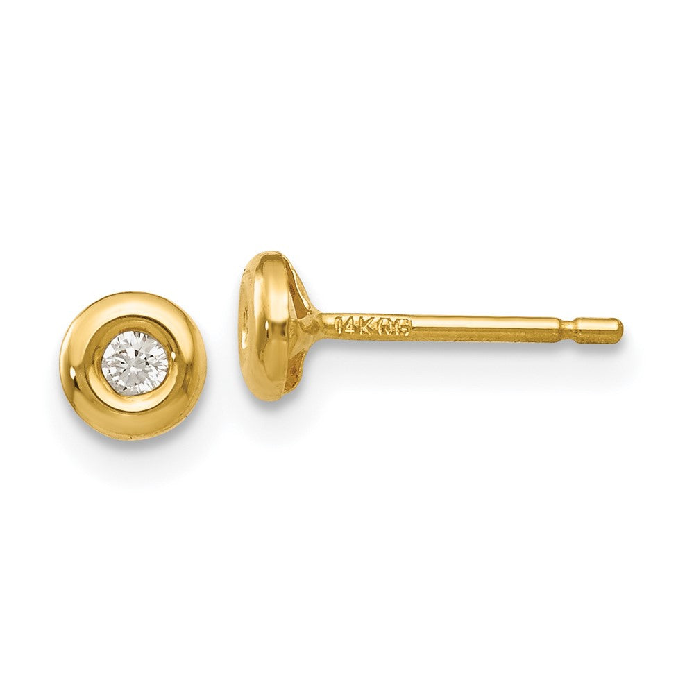 14k Polished 4mm Circle Bezel with CZ Post Earrings