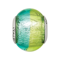 Sterling Silver Reflections Green/Blue Italian Murano Bead